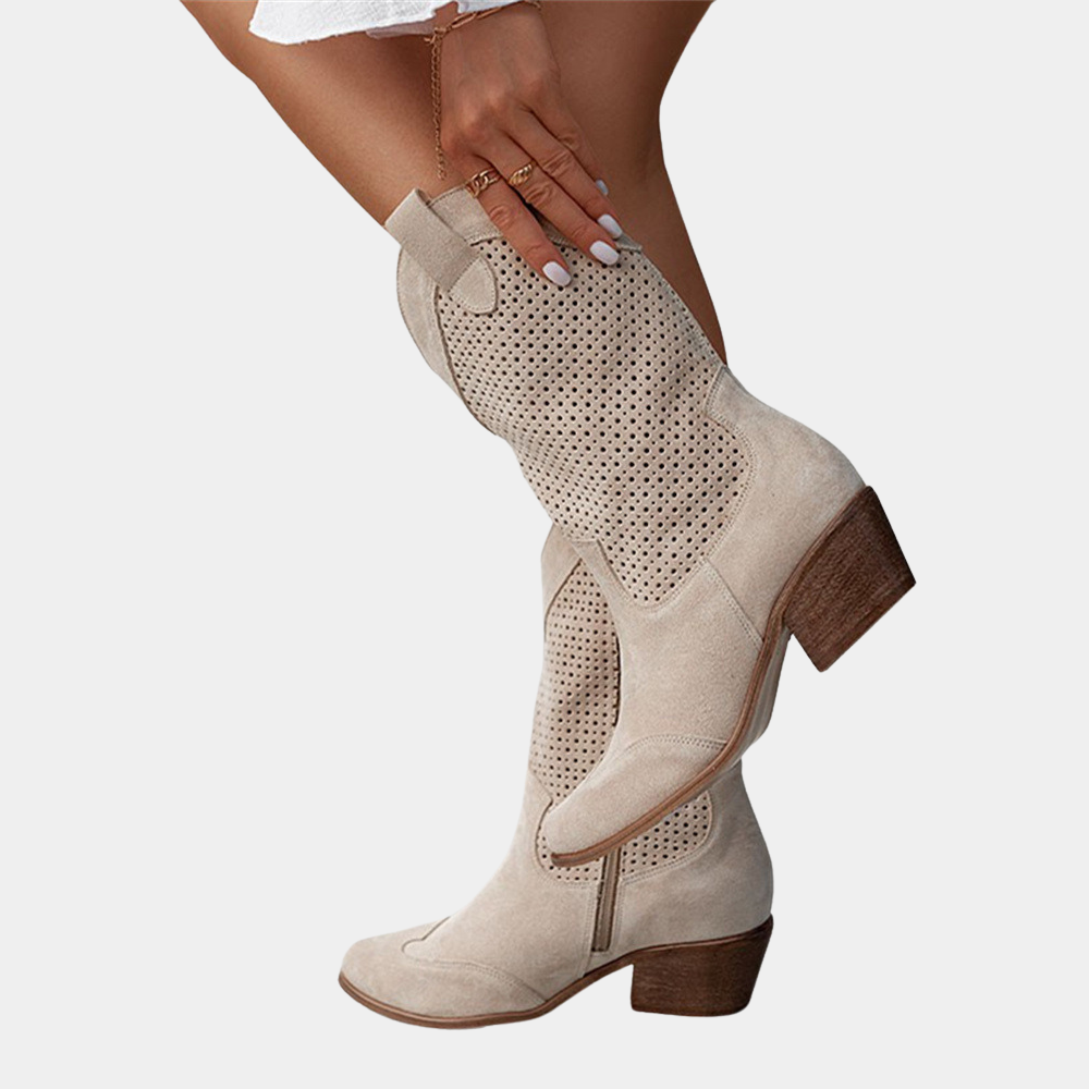 Image of Sisse | Dame Mid-Calf Perforerede Cowboy Støvler