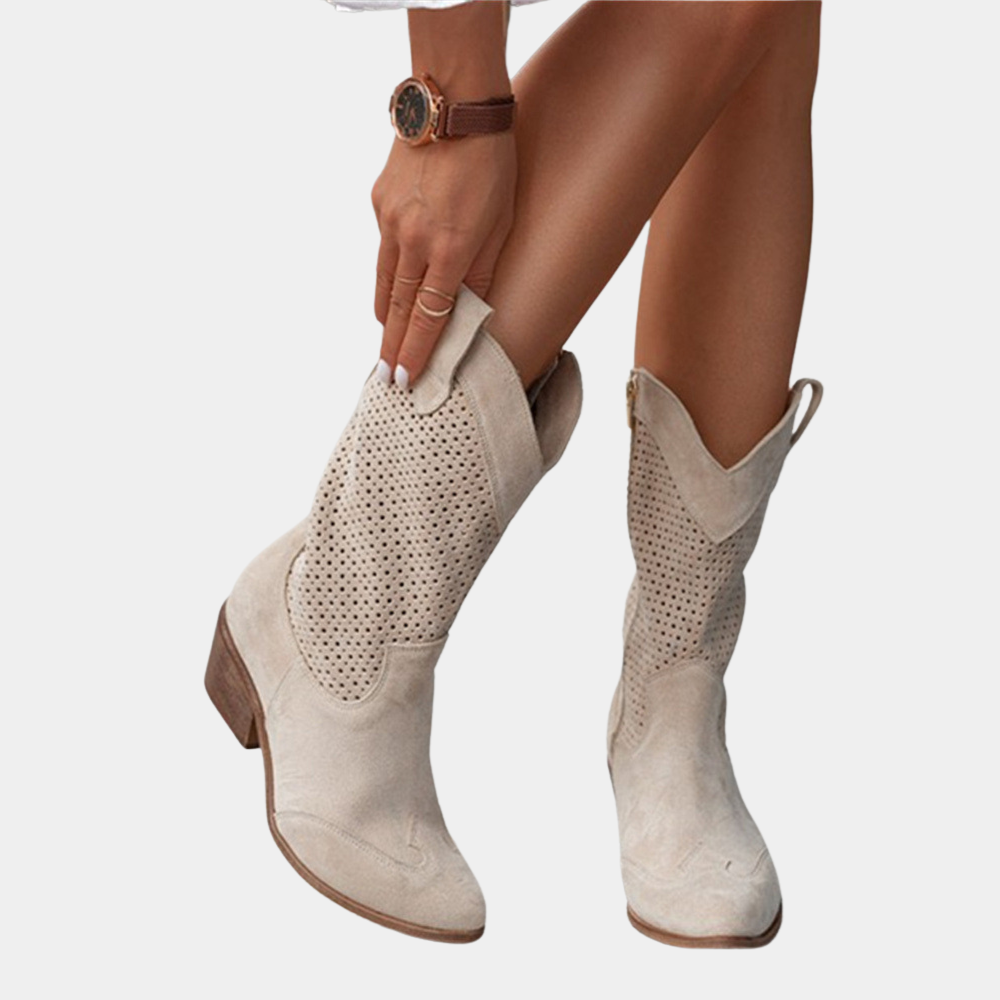 Image of Sisse | Dame Mid-Calf Perforerede Cowboy Støvler
