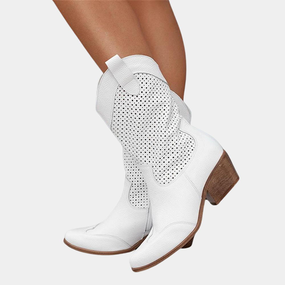 Image of Sisse | Dame Mid-Calf Perforerede Cowboy Støvler