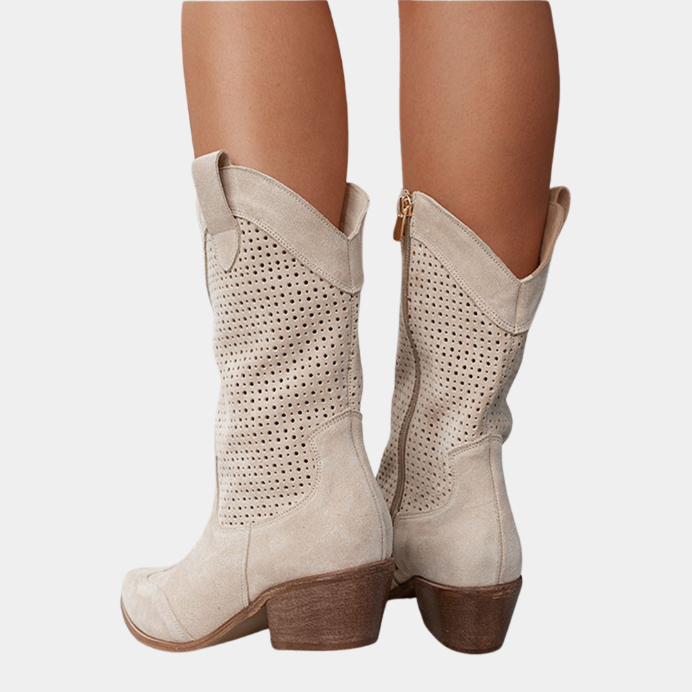 Image of Sisse | Dame Mid-Calf Perforerede Cowboy Støvler