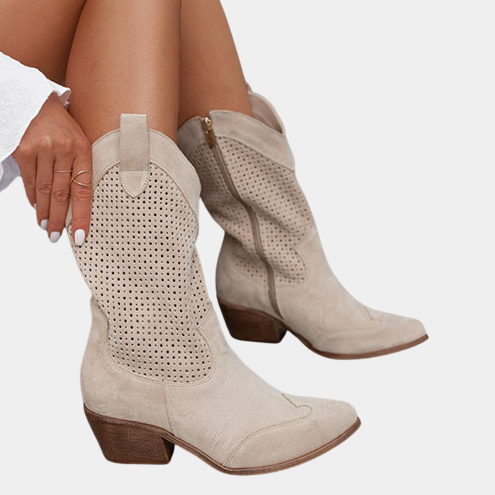 Image of Sisse | Dame Mid-Calf Perforerede Cowboy Støvler