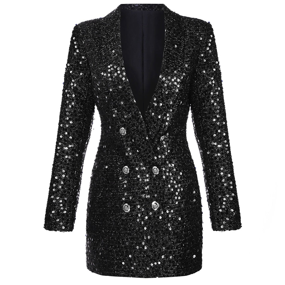 Image of Sisse | Dame V-Hals Paillet Blazer Mini Kjole