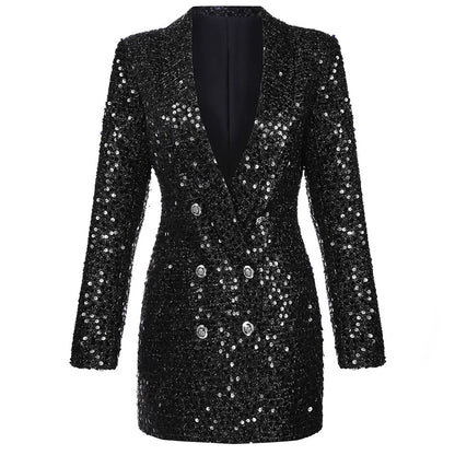 Image of Sisse | Dame V-Hals Paillet Blazer Mini Kjole