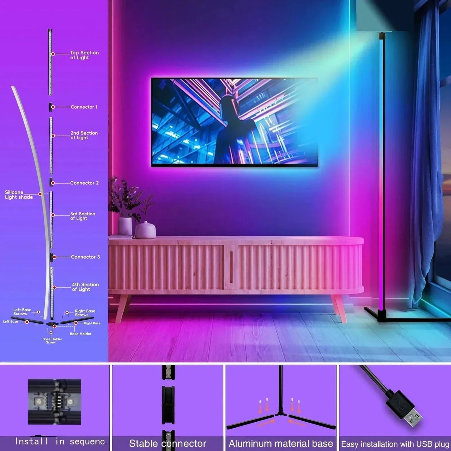 Slank RGB Hjørnelampe med Fjernbetjening - Moderne Belysning