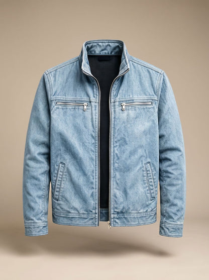 Slim fit bomberjakke til herrer med kinakrave og gennemgående lynlås