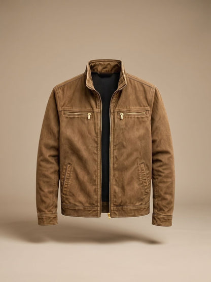 Slim fit bomberjakke til herrer med kinakrave og gennemgående lynlås