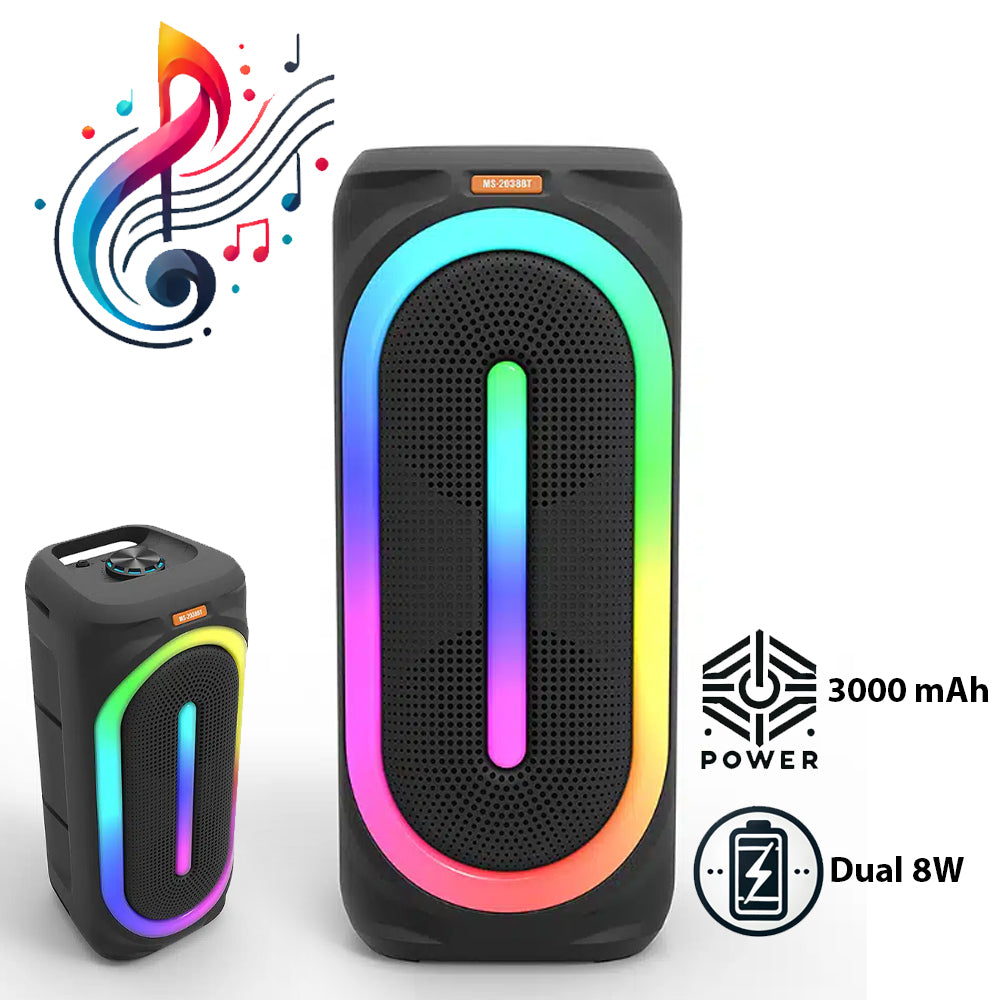 Soundbox Højttaler med Bluetooth, RGB Lys, FM Radio og Mikrofon (56 x 24 cm)