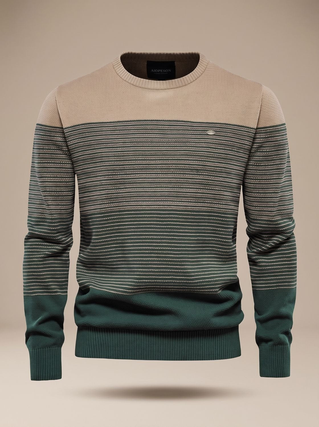 Stribet striktrøje med colorblock og rund hals til mænd