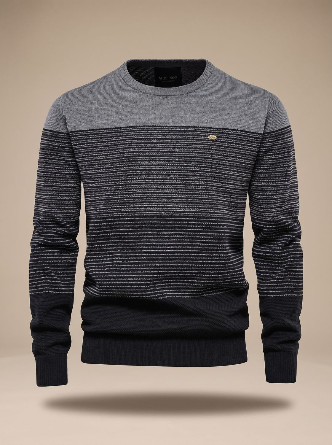 Stribet striktrøje med colorblock og rund hals til mænd
