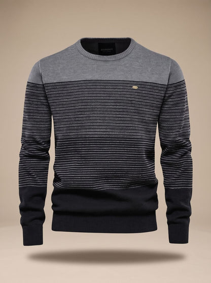 Stribet striktrøje med colorblock og rund hals til mænd