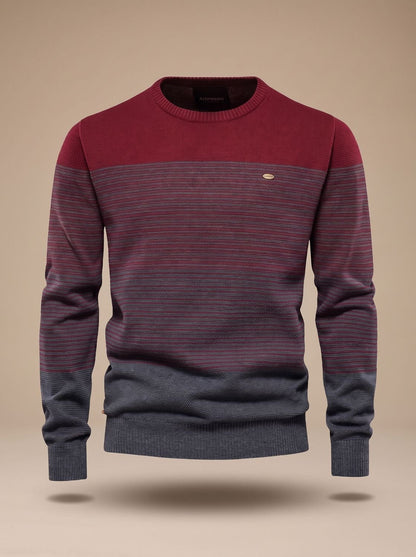 Stribet striktrøje med colorblock og rund hals til mænd