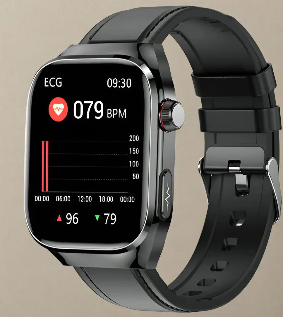 Sundhed Smartwatch med EKG og 2.04 AMOLED Skærm – Overvåg Hjertefrekvens, Blodsukker og Mere