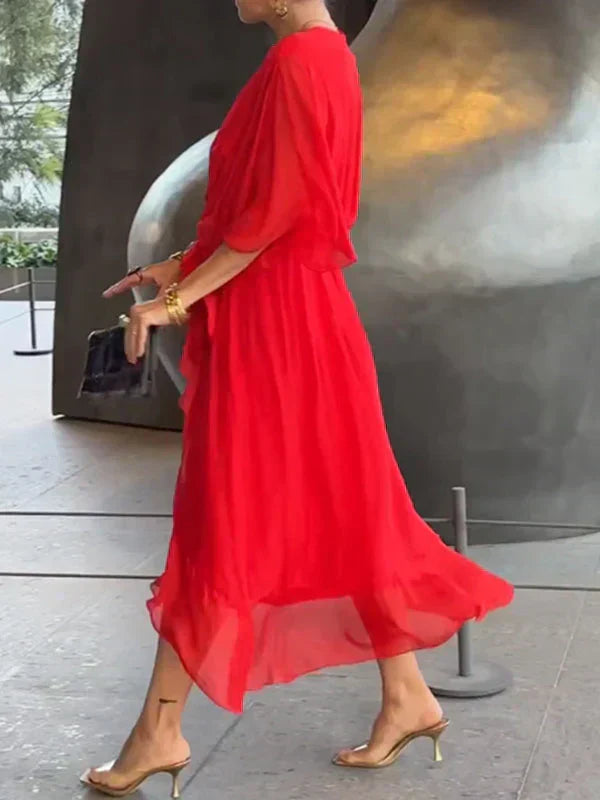 Image of Svanhild | Dame V-Hals Slå-Om Midi Kjole