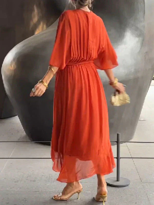 Image of Svanhild | Dame V-Hals Slå-Om Midi Kjole