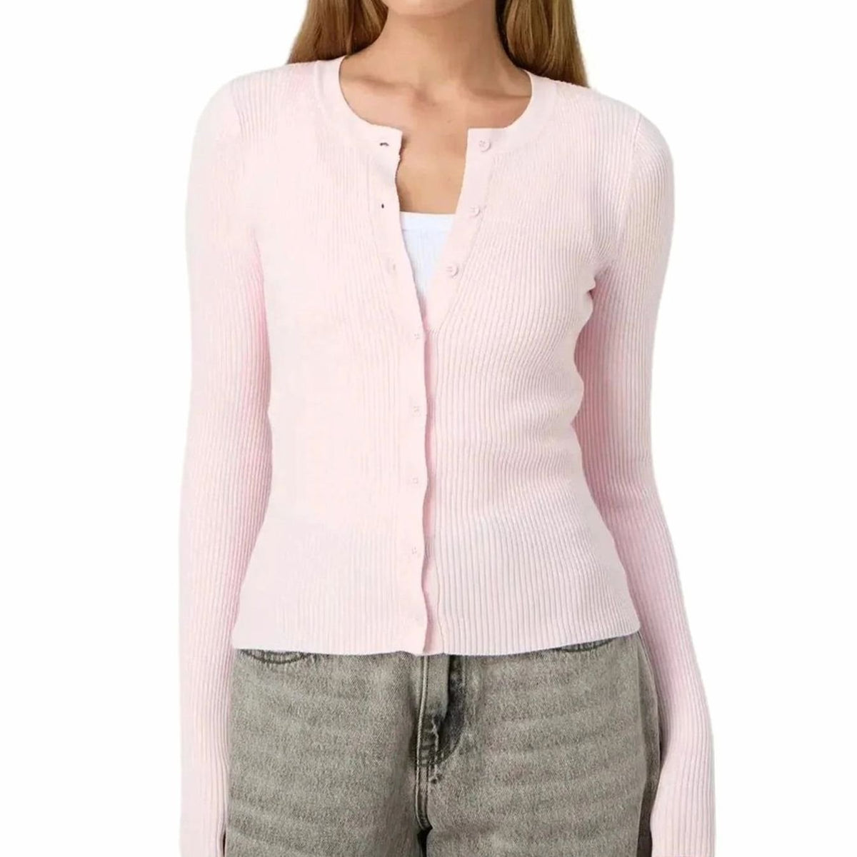 Tætsiddende ribstrikket cropped cardigan med lange ærmer til damer