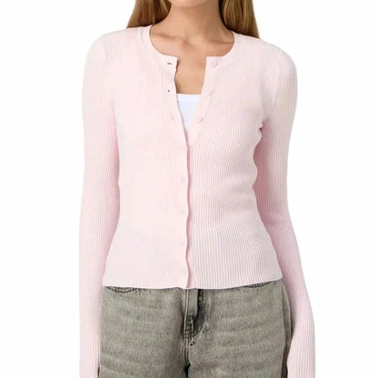 Tætsiddende ribstrikket cropped cardigan med lange ærmer til damer