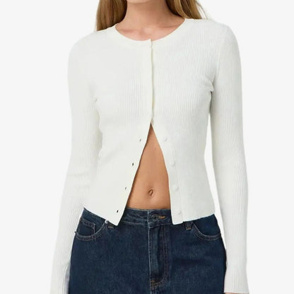 Tætsiddende ribstrikket cropped cardigan med lange ærmer til damer