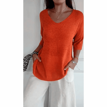 Image of Tine | Dame Afslappet Pasform V-Hals Tunika Top