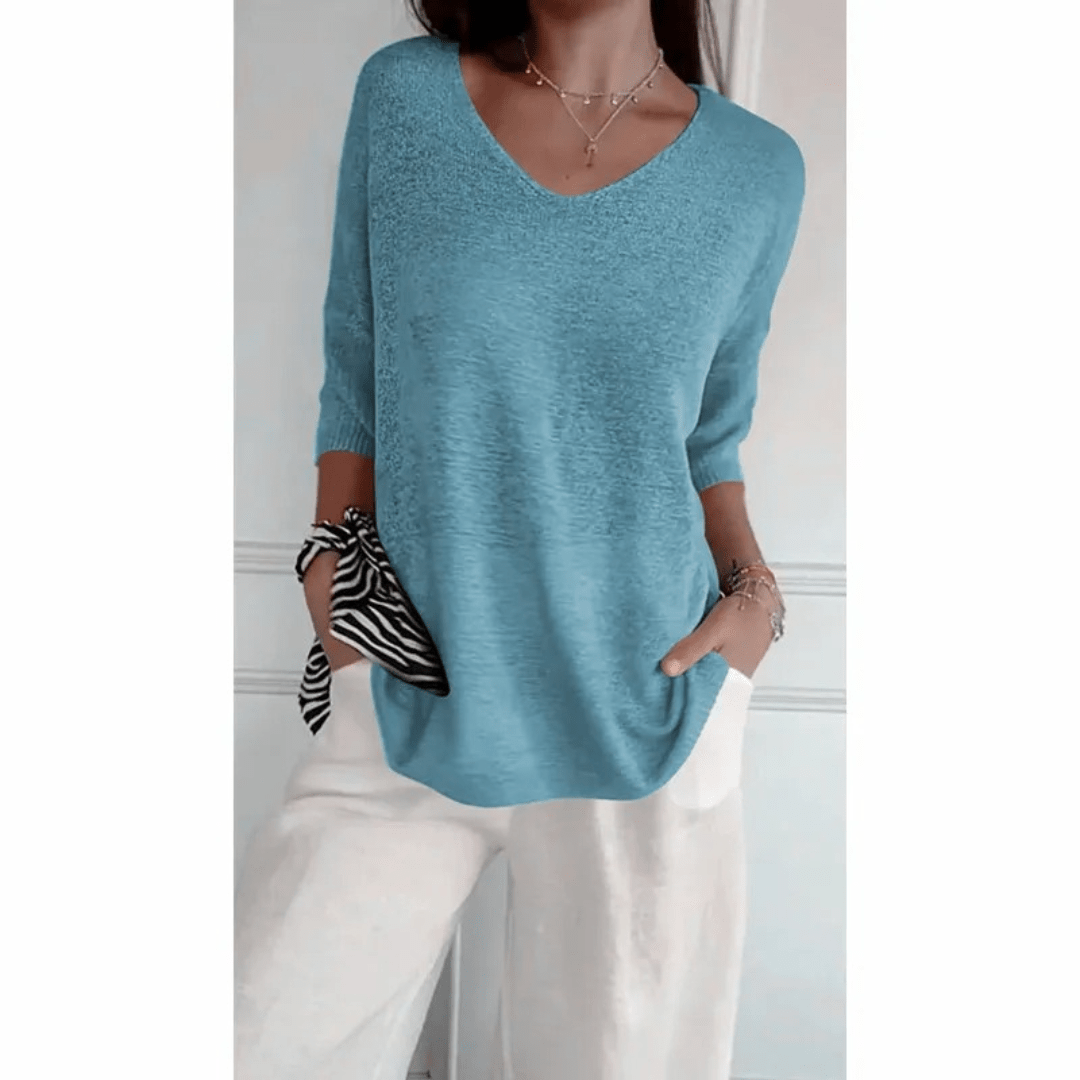 Image of Tine | Dame Afslappet Pasform V-Hals Tunika Top