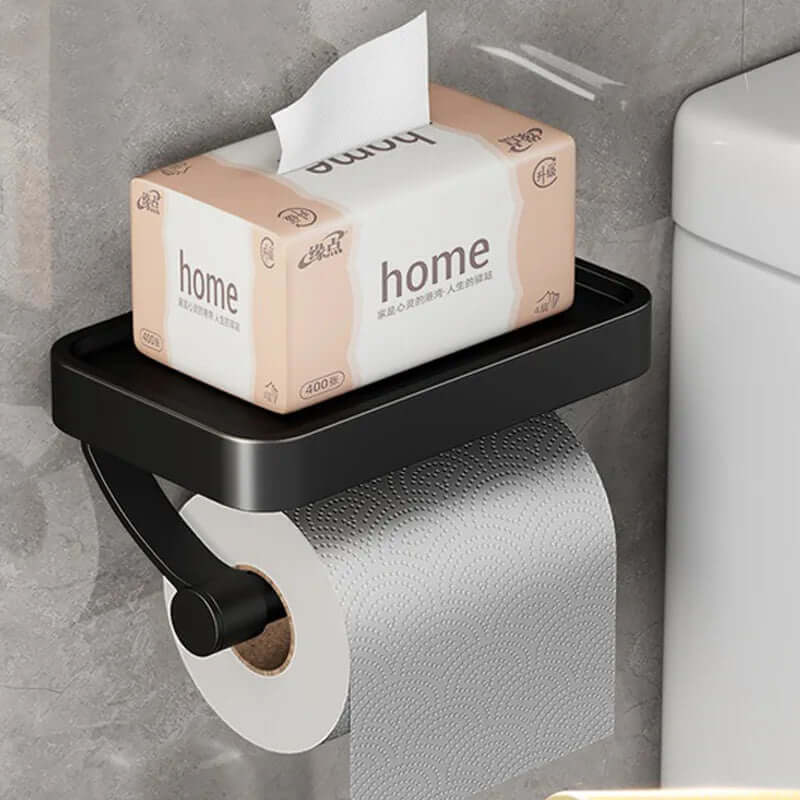 Toiletpapirholder i rustfrit stål med hylde