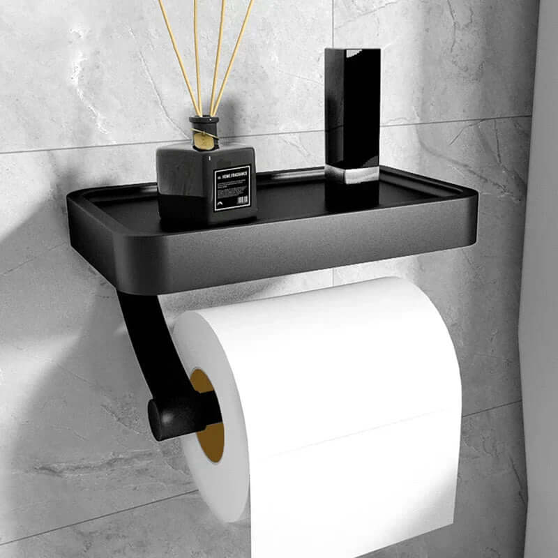 Toiletpapirholder i rustfrit stål med hylde