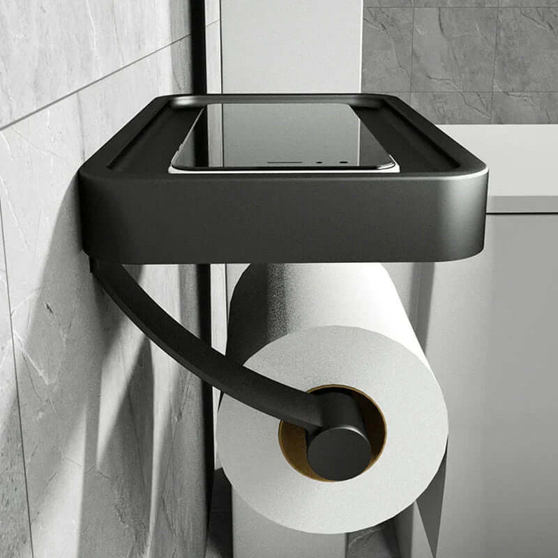 Toiletpapirholder i rustfrit stål med hylde