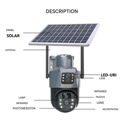 Trådløst 4K Sikkerhedskamera med Solenergi og Dobbelt Linse