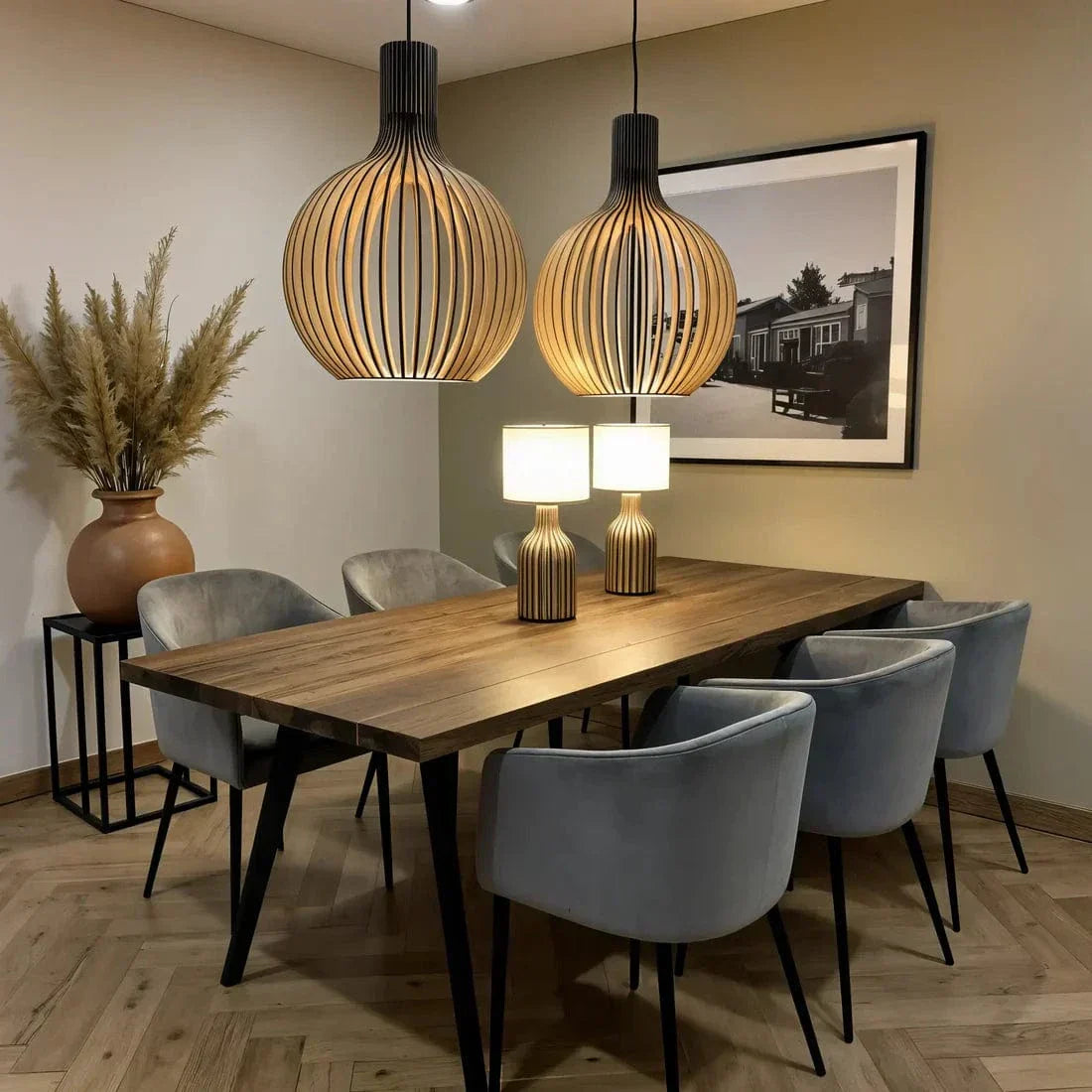 Træ Pendellampe - Vintage Stil | Justerbar Højde | LED