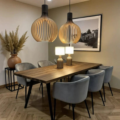 Træ Pendellampe - Vintage Stil | Justerbar Højde | LED