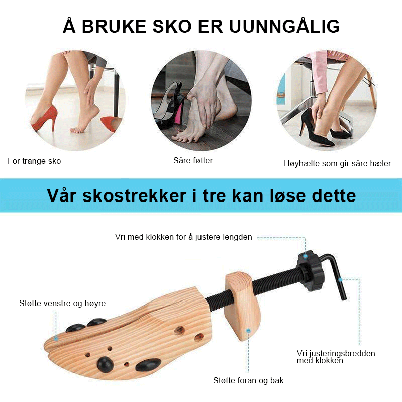 Træ Sko Strækker - Justerbar og Holdbar for Perfekt Pasform