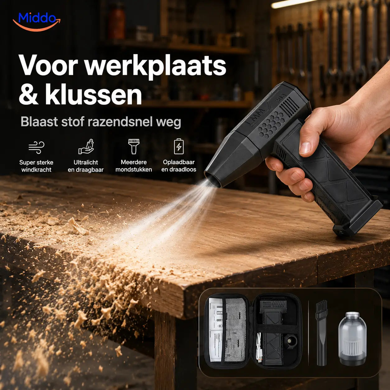 TurboJet Pro™ – Kraftfuld Luftblæser (130.000 RPM) til Støv, Bil, BBQ, Værksted og Mere!