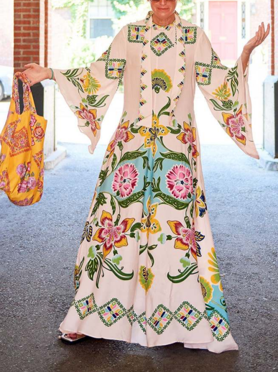 Image of Una | Langærmet Maxikjole med Blomsterprint til Kvinder