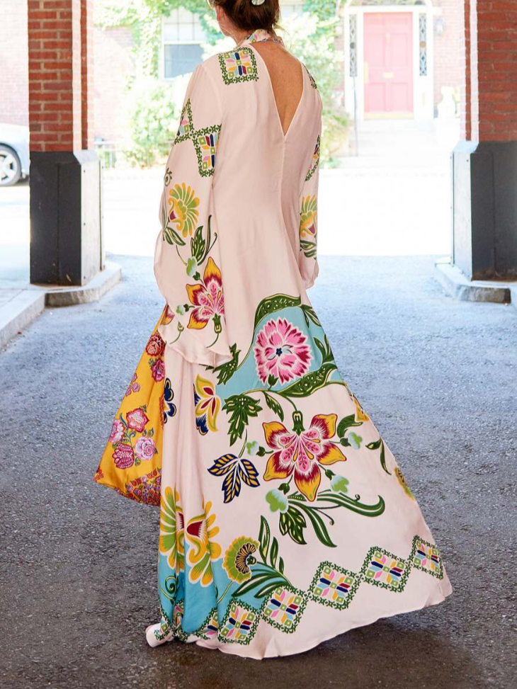 Image of Una | Langærmet Maxikjole med Blomsterprint til Kvinder