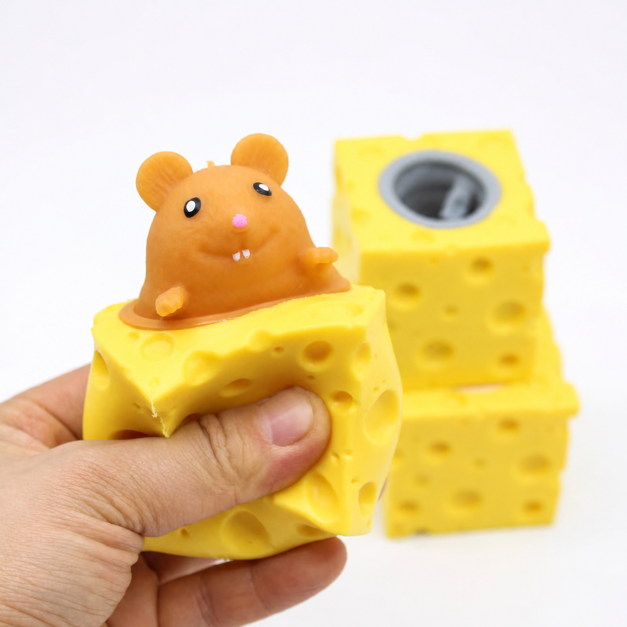 Unisex Squeeze Cheese Block med Pop-Up Mus