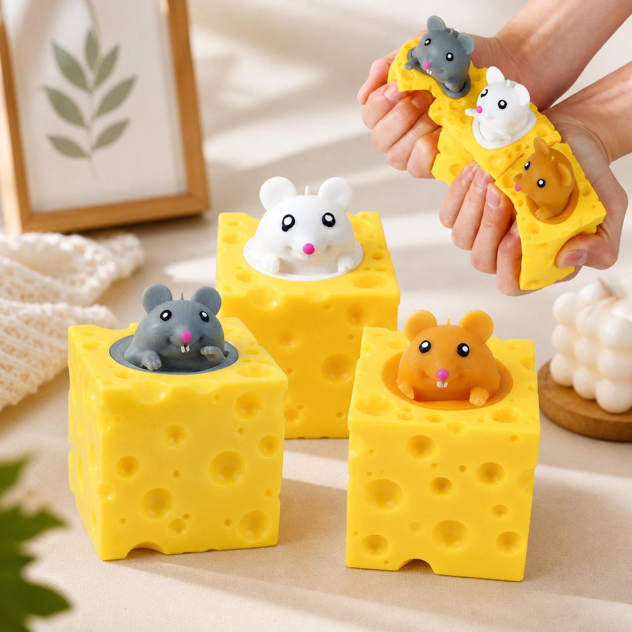 Unisex Squeeze Cheese Block med Pop-Up Mus