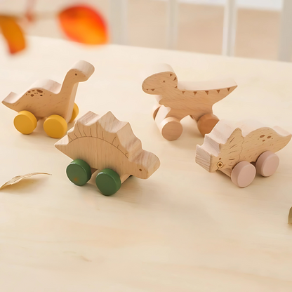 Unisex Træ Dinosaur Rullende Bil Legetøj Sæt til Børn