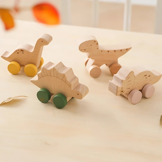 Unisex Træ Dinosaur Rullende Bil Legetøj Sæt til Børn