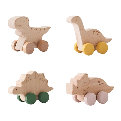 Unisex Træ Dinosaur Rullende Bil Legetøj Sæt til Børn