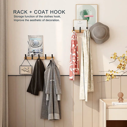 Væghængt Jakkerække - Flytbare Krog - Sort - Træ og Aluminium