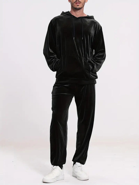 Veloursæt til mænd med hættetrøje og afslappede joggingbukser