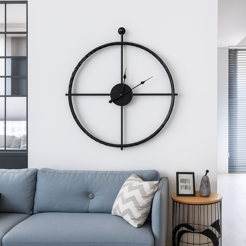 Vermilion Moderne Vægur – Stille Quartz, Minimalistisk Design, 55/60 cm, Sort/Grå