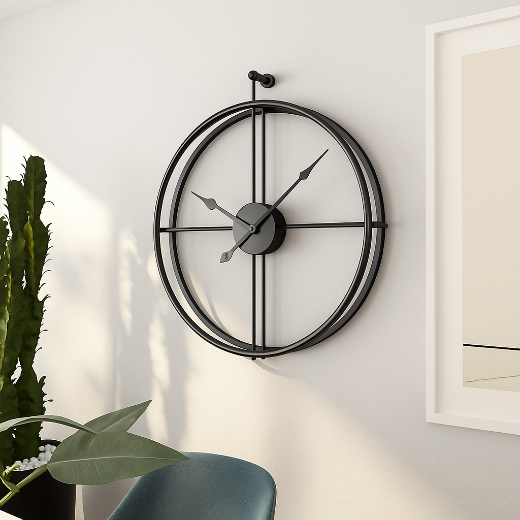 Vermilion Moderne Vægur – Stille Quartz, Minimalistisk Design, 55/60 cm, Sort/Grå