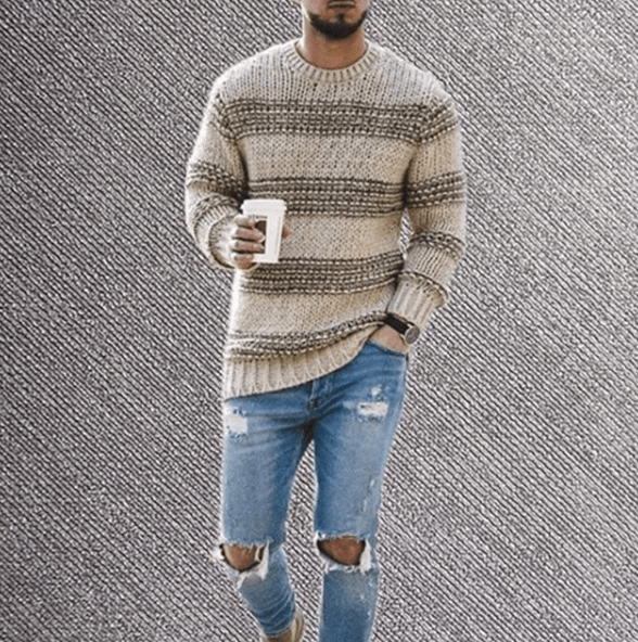 Rudy | Pull rayé à col rond pour homme - Image 3