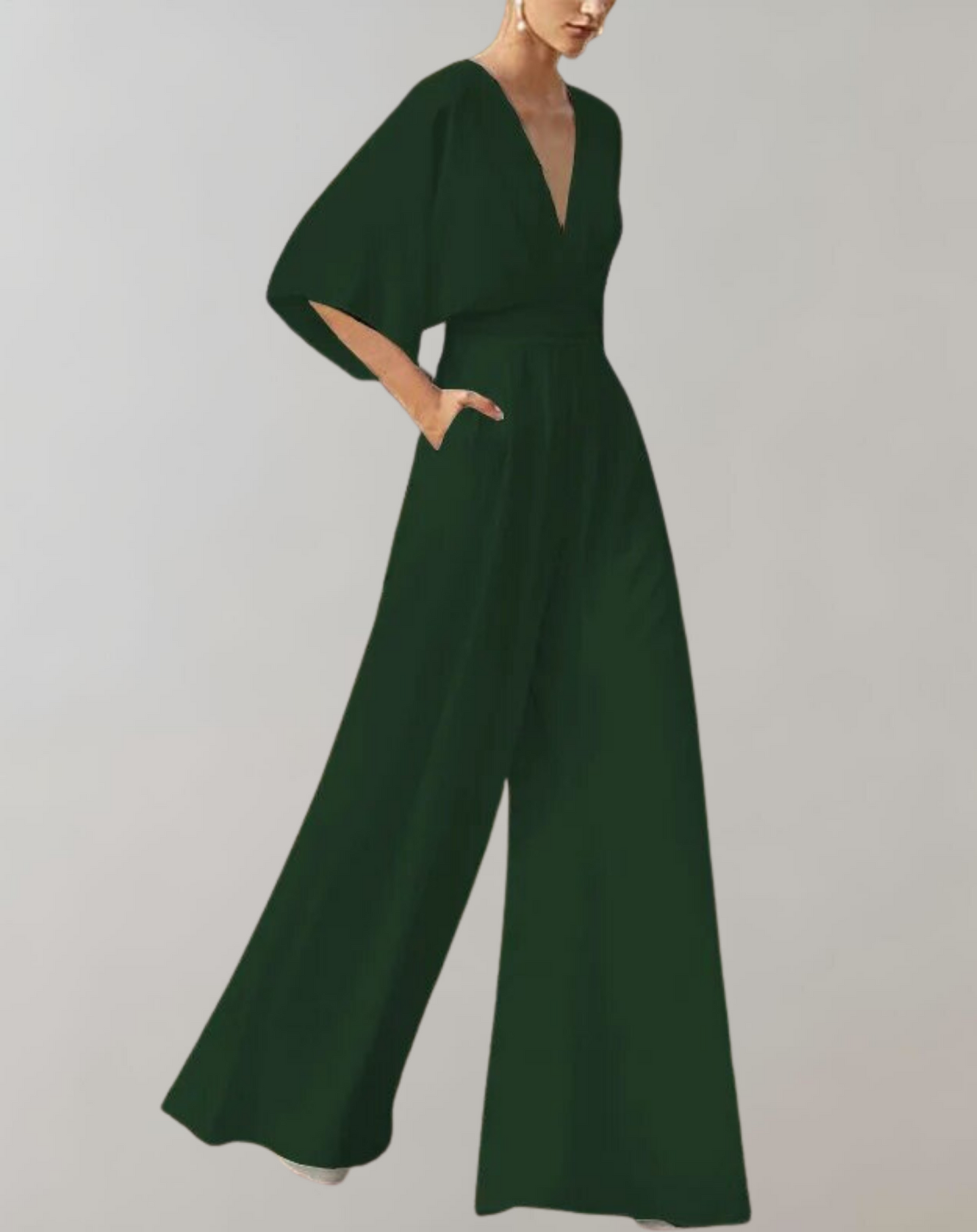 Image of Viola | Dame Bredbenet Jumpsuit med V-udskæring