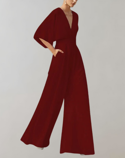 Image of Viola | Dame Bredbenet Jumpsuit med V-udskæring