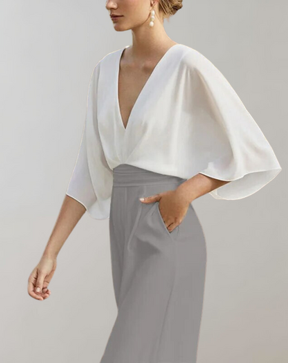 Image of Viola | Dame Bredbenet Jumpsuit med V-udskæring