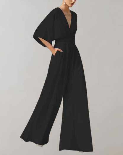 Image of Viola | Dame Bredbenet Jumpsuit med V-udskæring