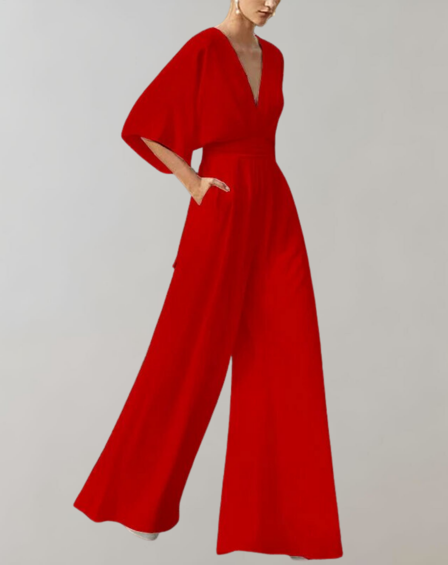 Image of Viola | Dame Bredbenet Jumpsuit med V-udskæring