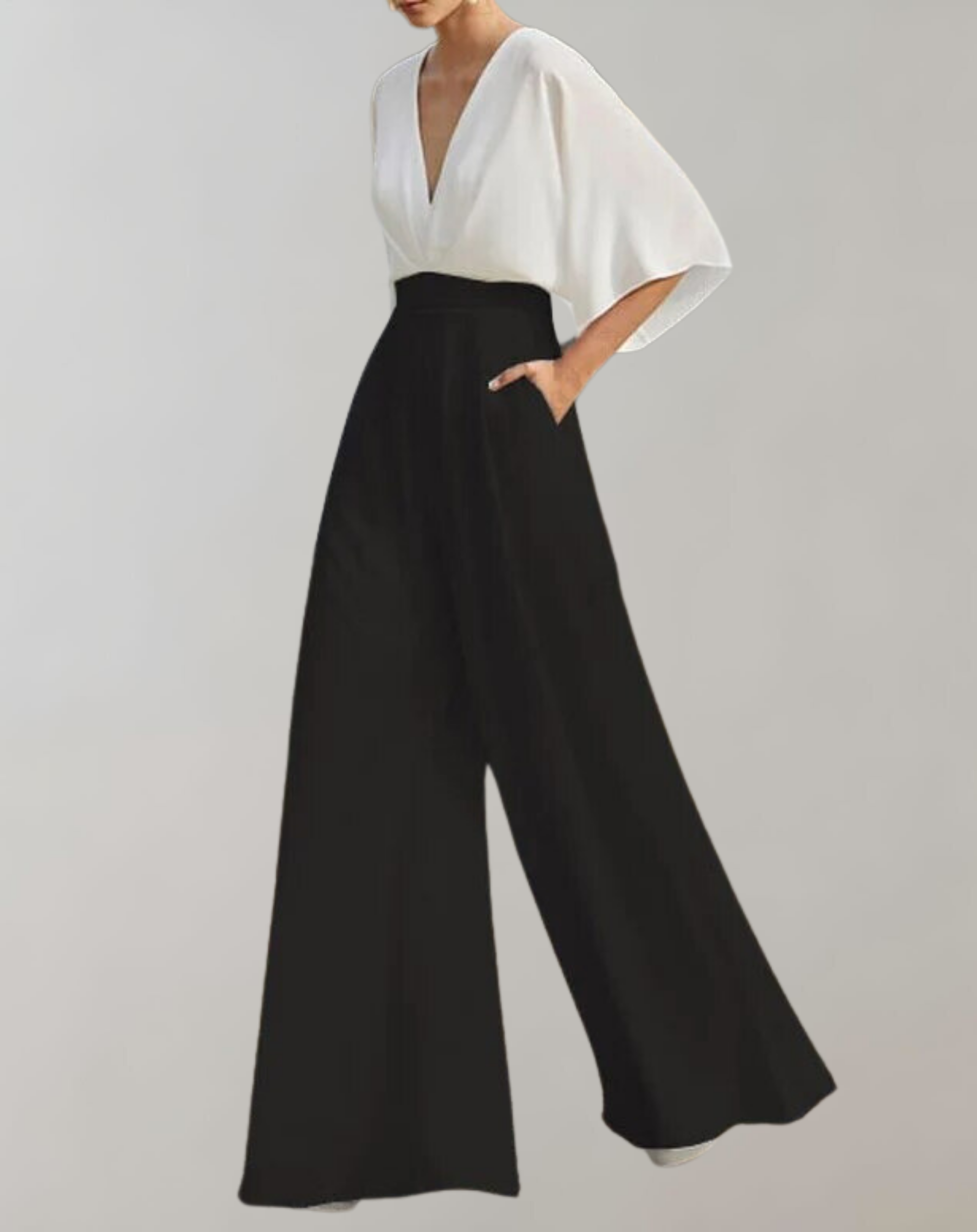 Image of Viola | Dame Bredbenet Jumpsuit med V-udskæring