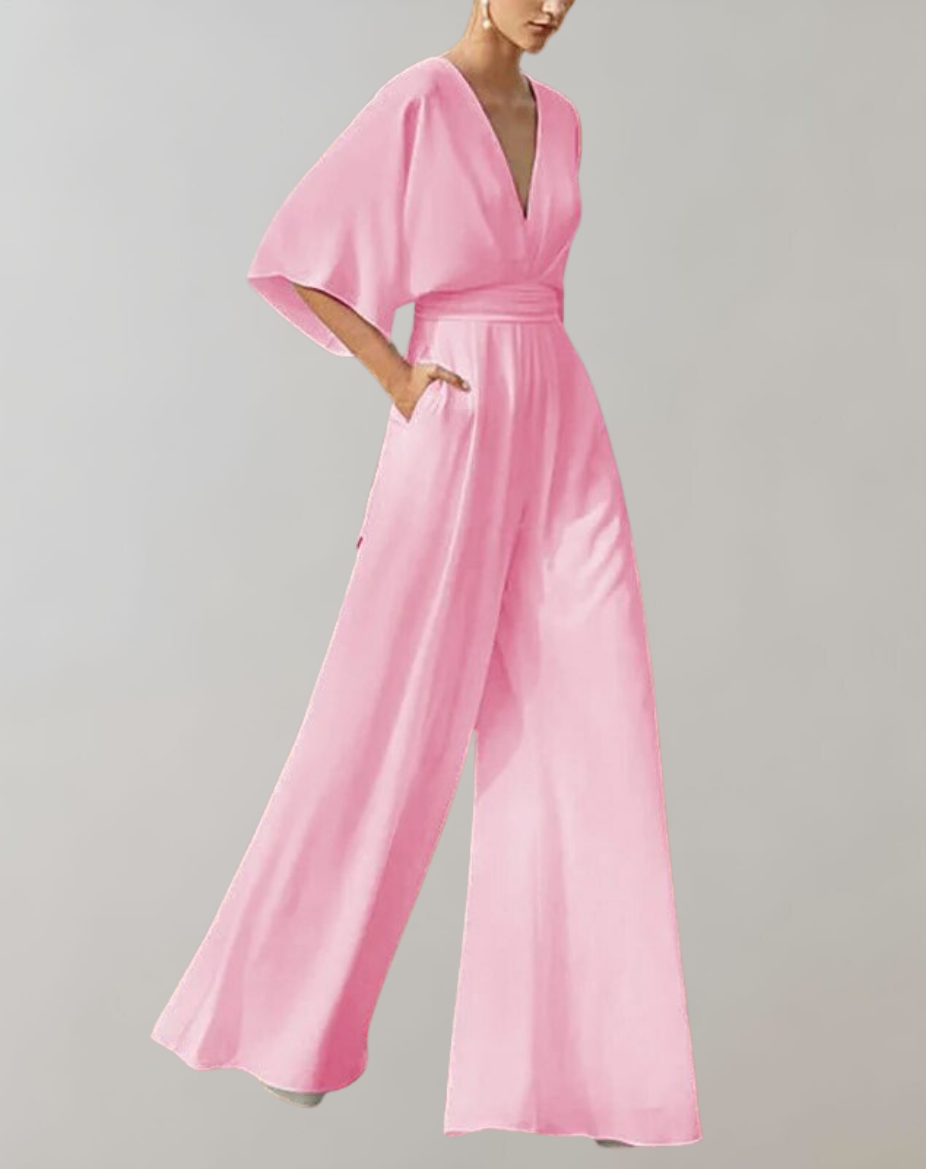 Image of Viola | Dame Bredbenet Jumpsuit med V-udskæring